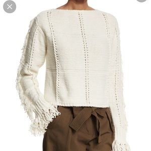 NWT 3.1 PHILLIP LIM Ivory Cropped Fringe-Trim Pullover Sweater